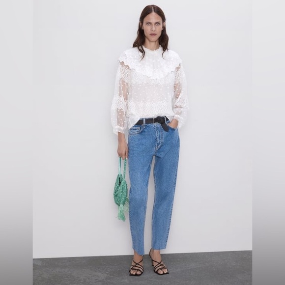 🦋 Bloggers Favorite 🦋 NWT Zara Women Ruffled Blouse Ecru - Picture 12 of 16